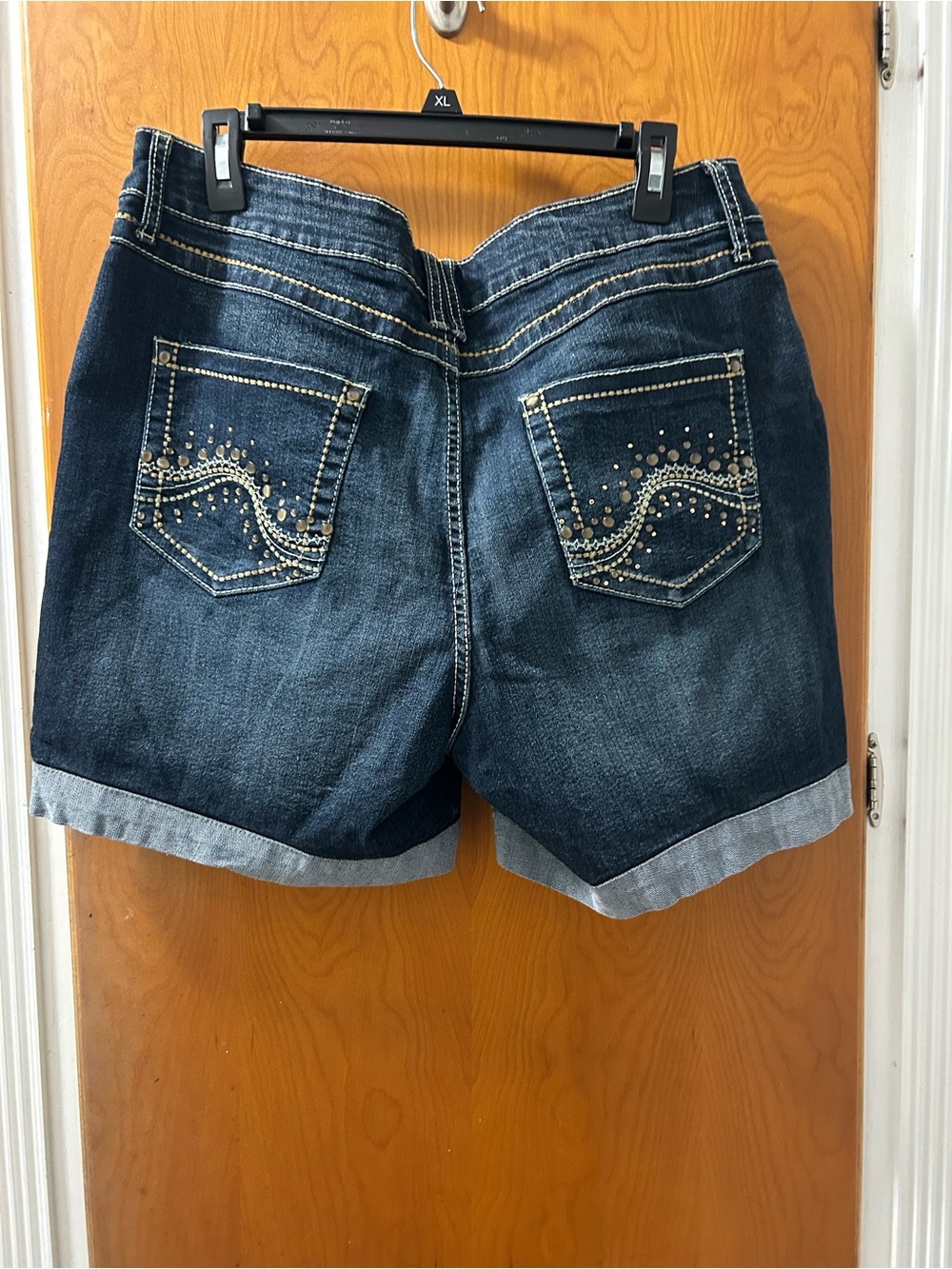 Denim Roll-Cuff Women's Shorts - Dark Blue by A.N.A. - Picture 3 of 4